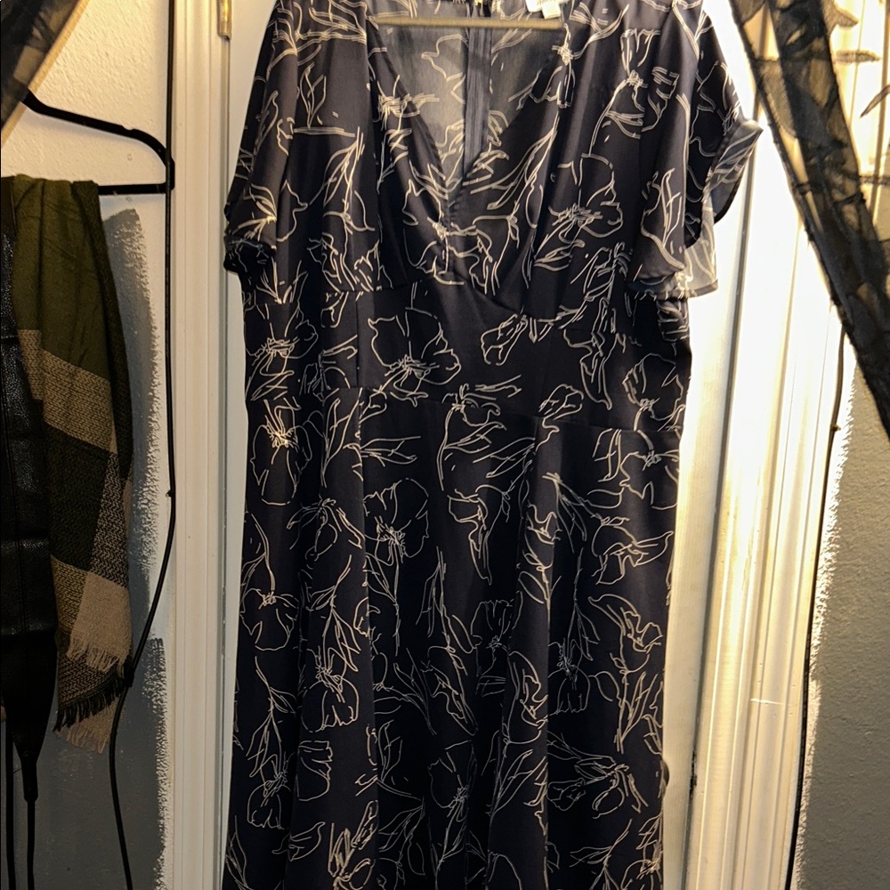 Navy and White Floral Dress